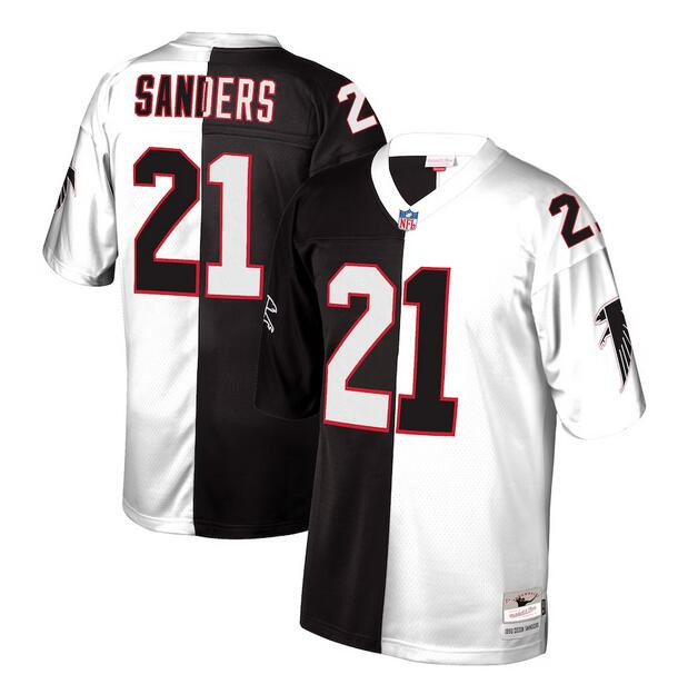 Men's Atlanta Falcons Customized Black/White Split Mitchell & Ness Stitched Jersey Men's Atlanta Falcons Customized Black/White Split Mitchell & Ness Stitched Jersey